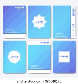 Modern vector templates for brochure, flyer, cover magazine or report in A4 size. Business, science, medicine and technology design . Background with blue triangles.