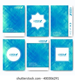 Modern vector templates for brochure, flyer, cover magazine or report in A4 size. Business, science, medicine and technology design . Background with blue triangles.