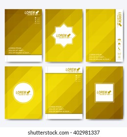 Modern vector templates for brochure, flyer, cover magazine or report in A4 size. Business, science, medicine and technology design . Background with yellow lines.