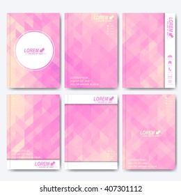 Modern vector templates for brochure, flyer, cover magazine or report in A4 size. Business, science, medicine and technology design . Background with purple triangles.
