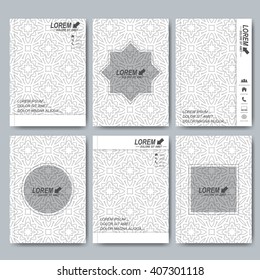 Modern vector templates for brochure, flyer, cover magazine or report in A4 size. Business, science, medicine and technology design. Clean cover layout.  Background  seamless pattern in arabian style.