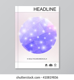 Modern vector templates for brochure, flyer, cover magazine or report in A4 size. Molecule structure and communication on the  background.