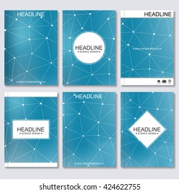 Modern vector templates for brochure, flyer, cover magazine or report in A4 size. Molecule structure and communication, Science vector background.