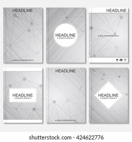 Modern vector templates for brochure, flyer, cover magazine or report in A4 size. Molecule structure and communication, Science vector background.