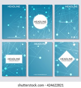 Modern vector templates for brochure, flyer, cover magazine or report in A4 size. Molecule structure and communication, Science vector background.