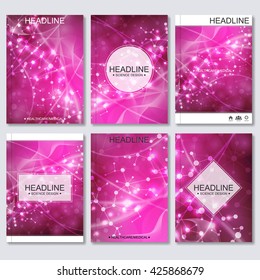 Modern vector templates for brochure, flyer, cover magazine or report in A4 size. Molecule structure and communication, Science vector background.