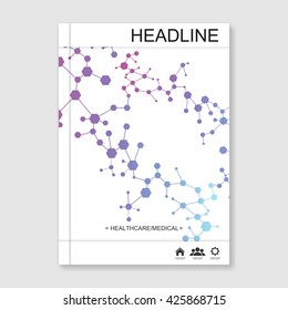Modern vector templates for brochure, flyer, cover magazine or report in A4 size. Molecule structure and communication, Science vector background.