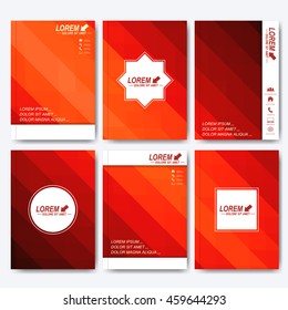 Modern vector templates for brochure, flyer, cover magazine or report in A4 size. Business, science, medicine and technology design . Background with red triangles