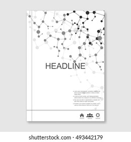 Modern vector templates for brochure, flyer, cover magazine or report in A4 size. Molecule structure and communication on the background..