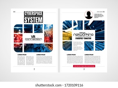 Modelos vectoriales modernos para folletos, revistas, volantes, folletos con el concepto tecnológico en segundo plano