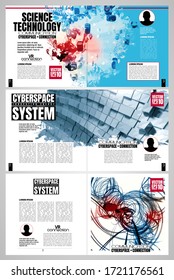 Modelos vetoriais modernos para brochura, revista, folheto, livreto com conceito de tecnologia em segundo plano