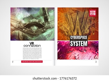 Plantillas vectoriales modernas para folletos, revistas, volantes, folletos con concepto de tecnología de renderización 3D