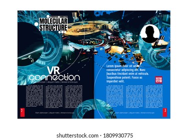 Plantillas vectoriales modernas para folletos, revistas, volantes, folletos con el concepto de tecnología en segundo plano