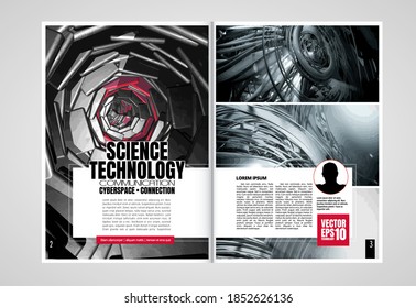 Modelos vetoriais modernos para brochura, revista, folheto, livreto com conceito de tecnologia