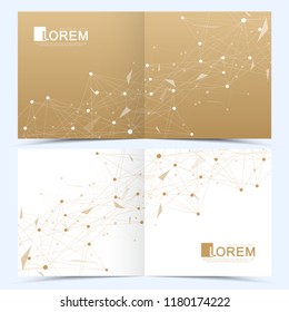 Modern vector templates for square cover brochure, flyer, catalog, magazine or annual report. Business, science and technology design. Connecting lines and dots. Lines plexus. Card surface.
