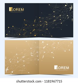 Modern vector templates for square cover brochure, flyer, catalog, magazine or annual report. Business, science and technology design. Connecting lines and dots. Lines plexus. Card surface.
