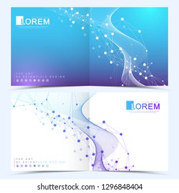 Modern vector templates for square cover brochure, flyer, catalog, magazine or annual report. Business, science and technology design. Connecting lines and dots. Lines plexus. Card surface.