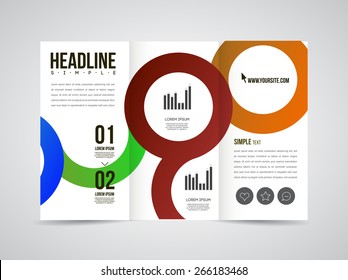 Modern Vector three fold brochure, leaflet, flyer design template for business with text and abstract signs.
