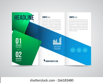 Modern Vector three fold brochure, leaflet, flyer design template for business with text and abstract signs.