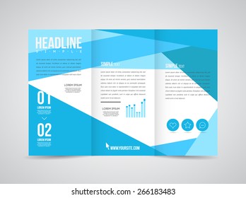 Modern Vector three fold brochure, leaflet, flyer design template for business with text and abstract signs.
