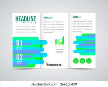 Modern Vector three fold brochure, leaflet, flyer design template for business with text and abstract signs.