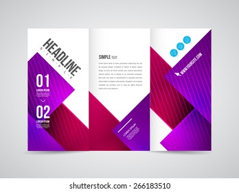 Modern Vector three fold brochure, leaflet, flyer design template for business with text and abstract signs.