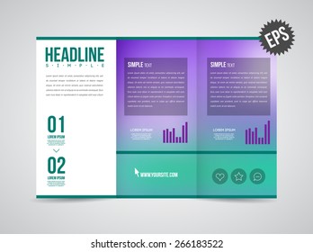Modern Vector three fold brochure, leaflet, flyer design template for business with text and abstract signs.