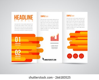 Modern Vector three fold brochure, leaflet, flyer design template for business with text and abstract signs.