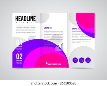 Modern Vector three fold brochure, leaflet, flyer design template for business with text and abstract signs.