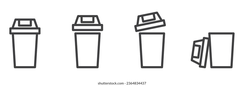 Modern vector trash can symbol isolated on white background. Realistic Trash icons Linear pictogram pack. Set of trash line icons for web apps and mobile concepts. Trash can linear style pictogram. 