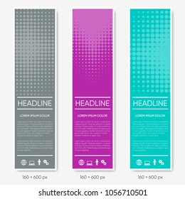 Modern vector vertical halftone design banners three options