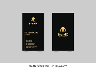 modern vector vertical luxury double sided business card design template, gold vip elegant minimal business card