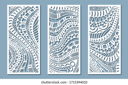 Modern vector volumetric ethnic ornamental stripe banners set. Trendy craft style illustration. 3d effect imitation