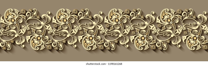 Modern vector volumetric floral ornamental stripe background. Trendy craft style illustration. 3d effect imitation