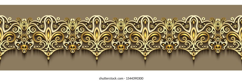 Modern vector volumetric floral ornamental stripe background. Trendy craft style illustration. 3d effect imitation