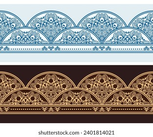 Modern vector volumetric floral ornamental stripe border. Trendy craft style illustration. 3d effect imitation. Hand drawn, not AI