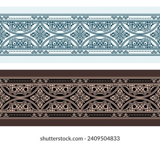 Modern vector volumetric floral ornamental stripe border. Trendy craft style illustration. 3d effect imitation. Hand drawn, not AI