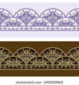 Modern vector volumetric floral ornamental stripe border. Trendy craft style illustration. 3d effect imitation. Hand drawn, not AI