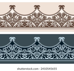 Modern vector volumetric floral ornamental stripe border. Trendy craft style illustration. 3d effect imitation. Hand drawn, not AI