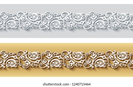 Modern vector volumetric ornamental stripe backgrounds set. Trendy craft style illustration. 3d effect imitation