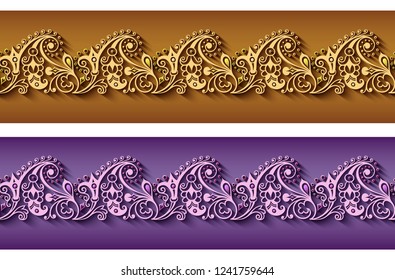 Modern vector volumetric ornamental stripe backgrounds set. Trendy craft style illustration. 3d effect imitation