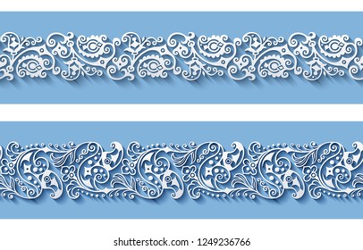 Modern vector volumetric ornamental stripe backgrounds set. Trendy craft style illustration. 3d effect imitation