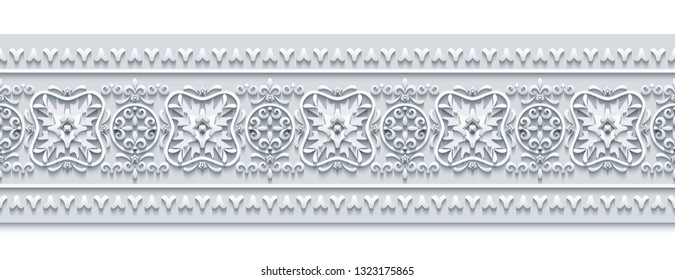 Modern vector volumetric ornamental stripe background. Trendy craft style illustration. 3d effect imitation