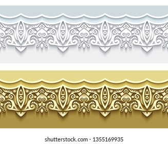 Modern vector volumetric ornamental stripe backgrounds set. Trendy craft style illustration. 3d effect imitation