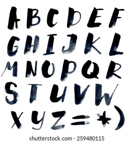 Modern Vector Watercolor Alphabet. Watercolor Font. ABC Painted Letters. Modern Brushed Lettering. Painted Alphabet