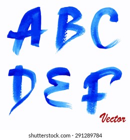 Modern Vector Watercolor Alphabet. Watercolor Font. ABC Painted Letters. Modern Brushed Lettering. Painted Alphabet.