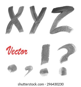 Modern Vector Watercolor Alphabet. Watercolor Font. ABC Painted Letters. Modern Brushed Lettering. Painted Alphabet.