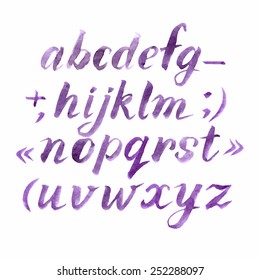 Modern Vector Watercolor Alphabet. Hand drawn letters written by brush. Painted Alphabet.