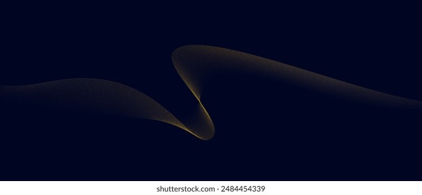 Modern vector wavy dots particle flowing smooth curve gold gradient color on dark background. Suit for poster, banner, brochure, cover, website, flyer. Vector illustration	