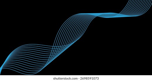 modern vector wavy lines flowing smooth curve black blue gradient isolated on transparent background 